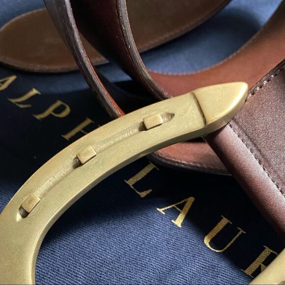 Ralph Lauren * Made in Italy Equestrian Inspired Brown Vachetta Horseshoe Belt - Picture 15 of 16